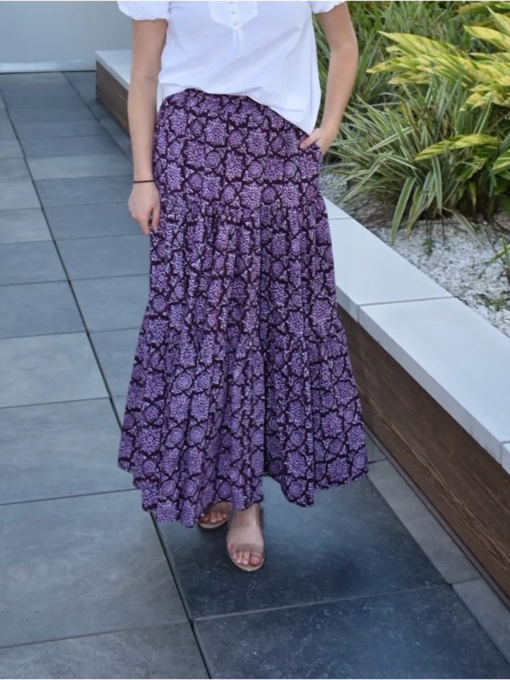 Flowy Purple Printed Maxi Skirt